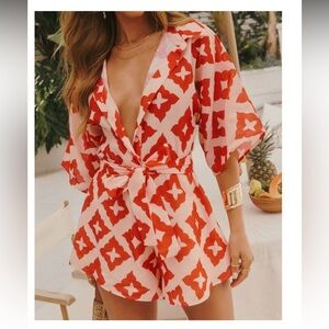 Vici Santa Maria Abstract Waist Tie Romper